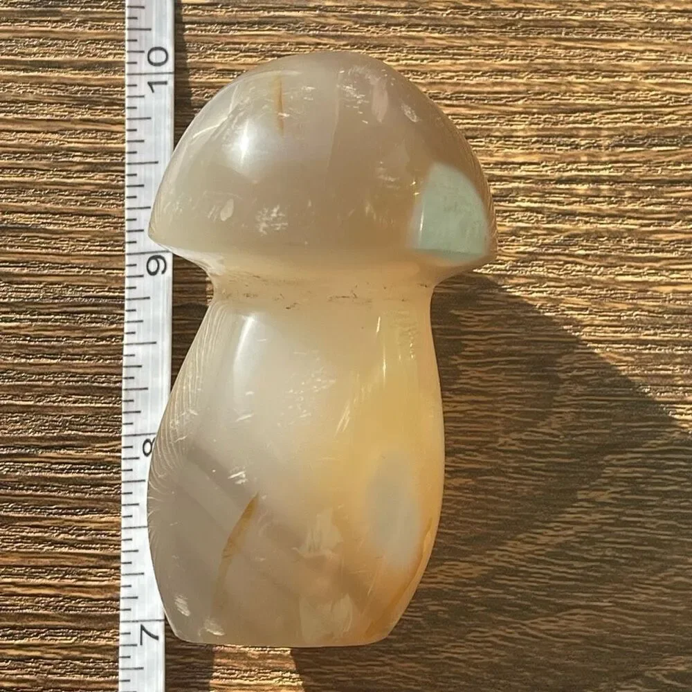 Orca agate mushroom carving crystal druzy grey gray cream white